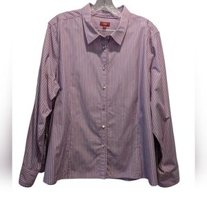 Talbots Haberdashery Petite Purple White Stripe LS Cotton Fitted Shirt Size 22W